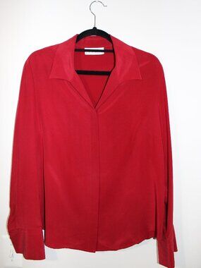Women's Casual Corner Annex 100% Silk Red Long Sleeve Hidden Button Down Shirt